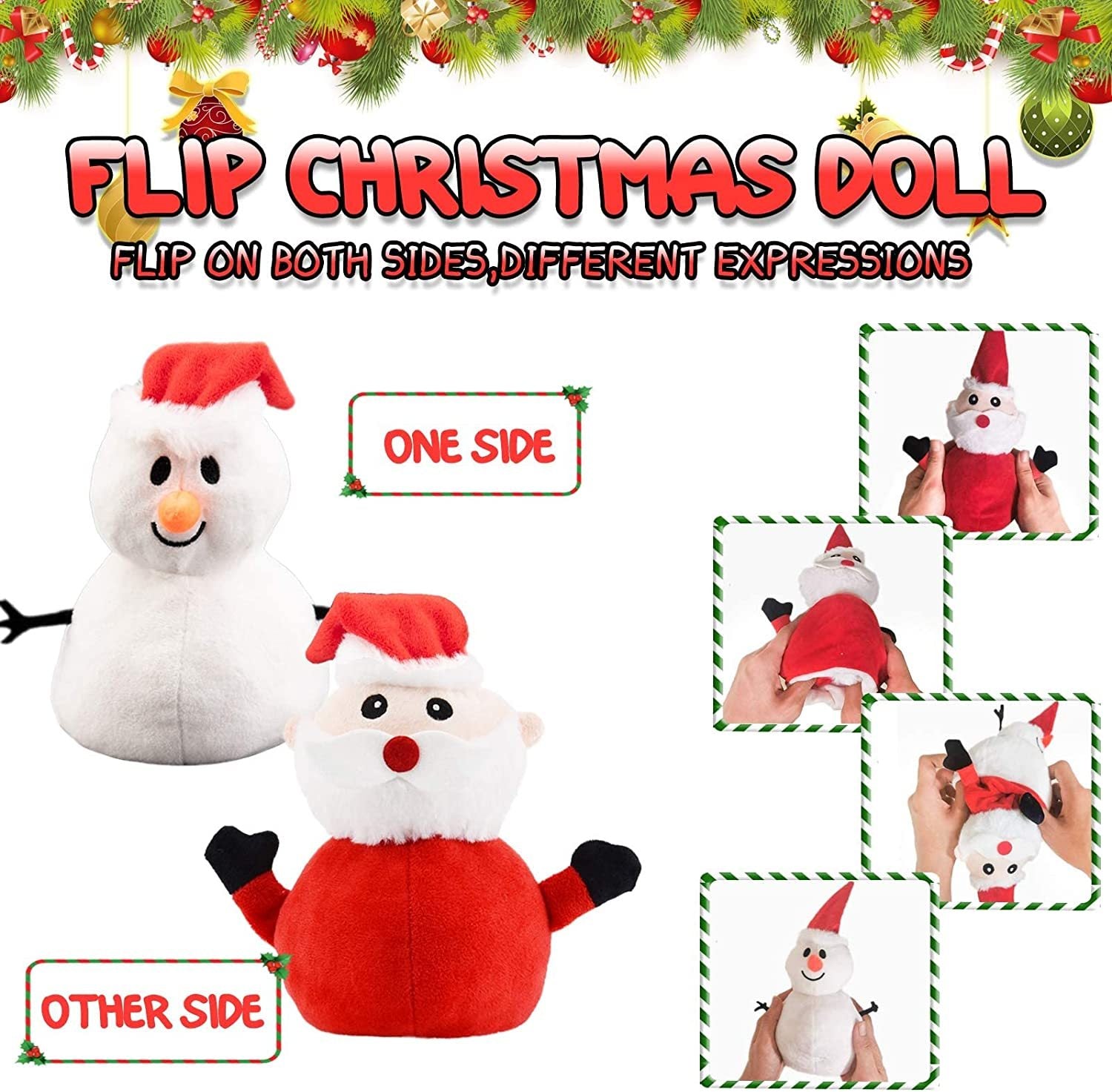 Santa Plush Snowman Plush Toy Double Side Stuffed Plushie